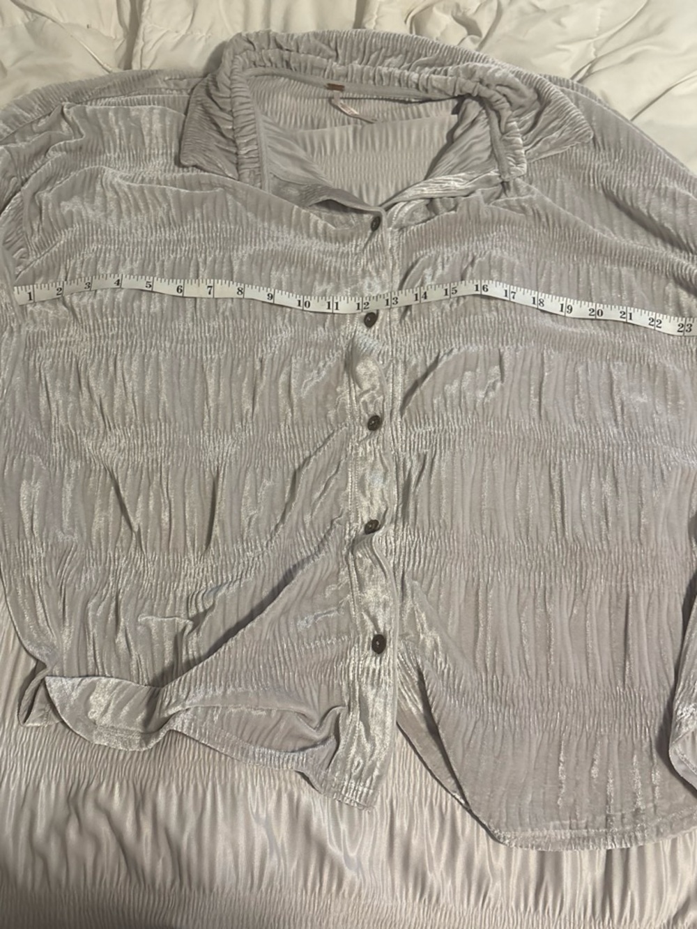 Free People Gray Velvet Button-Up Blouse